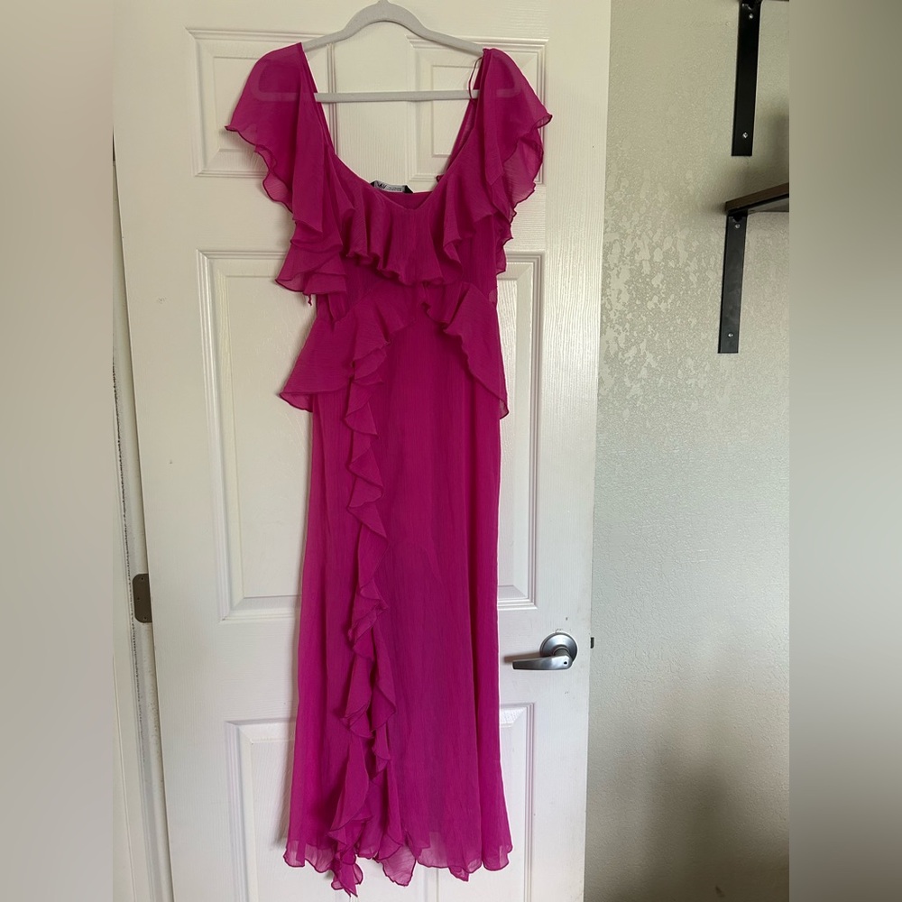 Zara Fuchsia Ruffle Maxi Dress